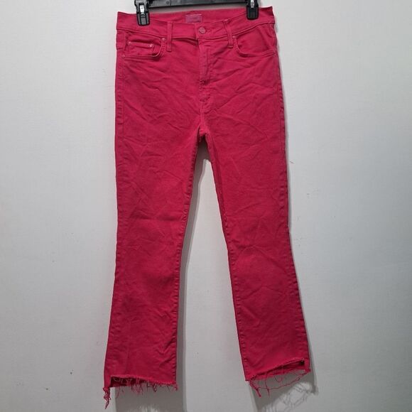 Mother The Insider High Rise Crop Step Fray Bootcut Jeans in Raspberry Sorbet 30 - Picture 15 of 15